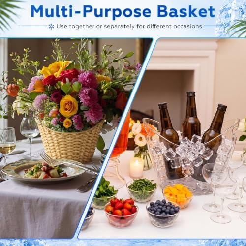 4 Quart Small Ice Bucket with Wicker Outer Basket, Scoop, Tong and Handle, alternate view 4