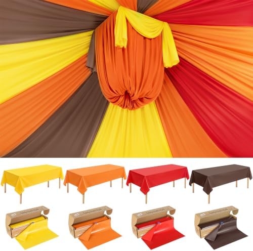 4 Rolls 100FT x 54IN Fall Plastic Tablecloth Roll with Slide Cutter Box