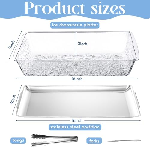 4 Set 16" x 9.45" Chilled Serving Tray for Parties, Silver in Silver, alternate view 3