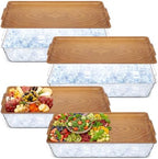 4 Set 16" x 9" Plastic Chilled Serving Tray for Parties, Light Wood in Light Wood