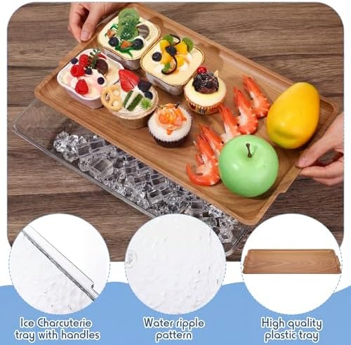 4 Set 16" x 9" Plastic Chilled Serving Tray for Parties, Light Wood in Light Wood, alternate view 5