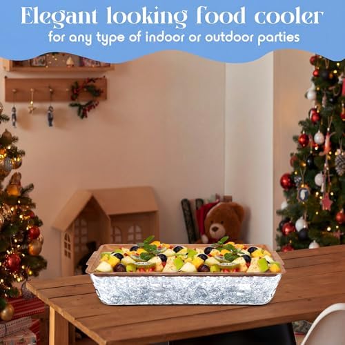 4 Set 16" x 9" Plastic Chilled Serving Tray for Parties, Light Wood in Light Wood, alternate view 6