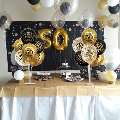 4 Set 50th Birthday Decor Printed 1976 Black Gold Balloon Stand in 4 Count (Pack of 1) in Black Gold, alternate view 2