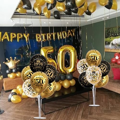 4 Set 50th Birthday Decor Printed 1976 Black Gold Balloon Stand in 4 Count (Pack of 1) in Black Gold, alternate view 6