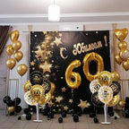 4 Set 60th Birthday Decor Printed 1966 Black Gold Balloon Stand in 12 inch balloons, 26.6 inch stand in Black, alternate view