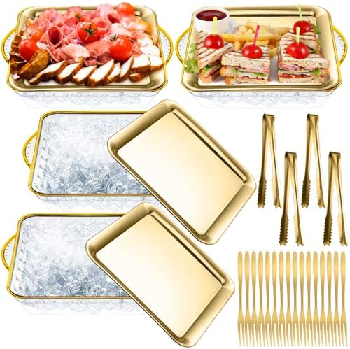 4 Set 9" Chilled Serving Tray for Parties with Compartments Ice Chilled Party Platter Charcuterie Serving Board