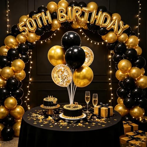 4 Set Black and Gold Balloon Stand Table Centerpieces Party Decor in 4 Count (Pack of 1) in Black Gold, alternate view 2