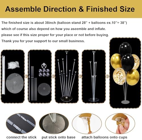 4 Set Black and Gold Balloon Stand Table Centerpieces Party Decor in 4 Count (Pack of 1) in Black Gold, alternate view 4