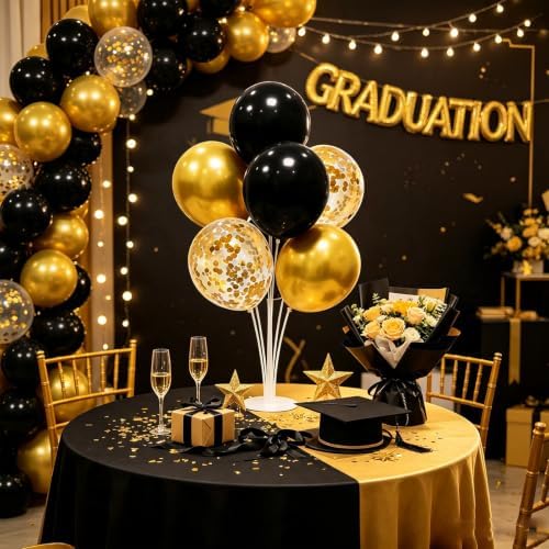 4 Set Black and Gold Balloon Stand Table Centerpieces Party Decor in 4 Count (Pack of 1) in Black Gold, alternate view 5