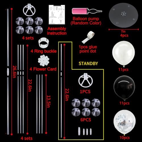 4 Set Black and White Balloon Stand Balloon Centerpiece for Table in 4 Count (Pack of 1) in Metallic Blue Silver, alternate