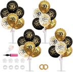 4 Set Black Gold 30 Printed Balloon Stands for 30th Birthday Decor in 4 Count (Pack of 1) in Black Gold
