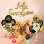 4 Set Black Gold 30 Printed Balloon Stands for 30th Birthday Decor in 4 Count (Pack of 1) in Black Gold, alternate view 5
