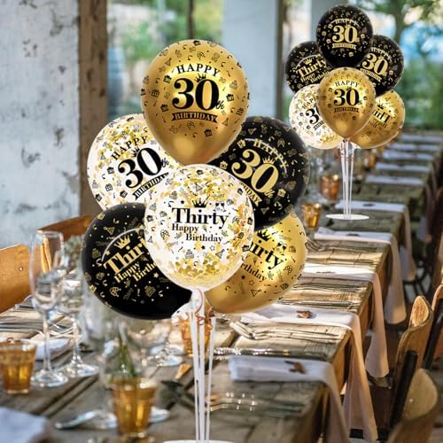 4 Set Black Gold 30 Printed Balloon Stands for 30th Birthday Decor in 4 Count (Pack of 1) in Black Gold, alternate view 6