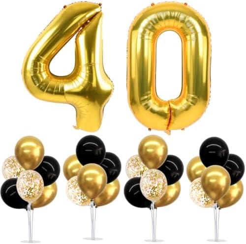 4 Set Black Gold 40 Balloon Stand Balloon Centerpieces for Table in 4 Count (Pack of 1) in Black Gold-foil Gold