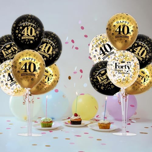 4 Set Black Gold 40 Printed Balloon Stands for 40th Birthday Decor in 4 Count (Pack of 1) in Black Gold, alternate view 2