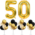 4 Set Black Gold 50 Balloon Stand Balloon Centerpieces for Table in 12 inches in Black Gold-foil Gold 50