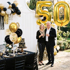 4 Set Black Gold 50 Balloon Stand Balloon Centerpieces for Table in 12 inches in Black Gold-foil Gold 50, alternate view 2
