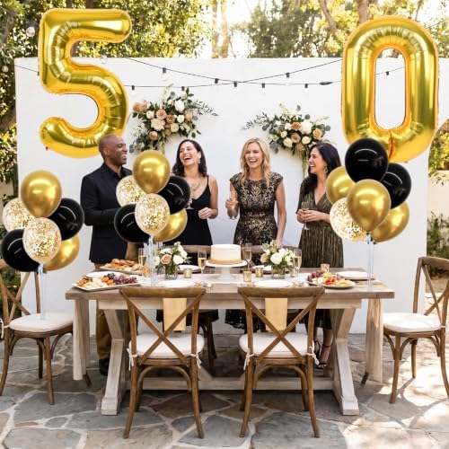 4 Set Black Gold 50 Balloon Stand Balloon Centerpieces for Table in 12 inches in Black Gold-foil Gold 50, alternate view 5
