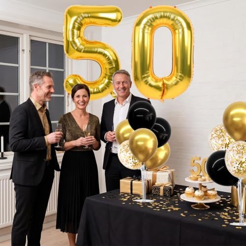 4 Set Black Gold 50 Balloon Stand Balloon Centerpieces for Table in 12 inches in Black Gold-foil Gold 50, alternate view 6