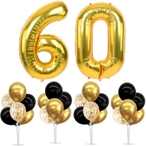 4 Set Black Gold 60 Balloon Stand Balloon Centerpieces for Table in 4 Count (Pack of 1) in Black Gold-foil Gold