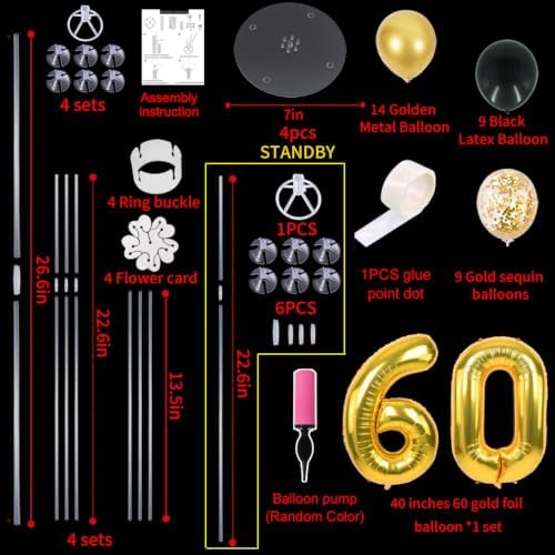 4 Set Black Gold 60 Balloon Stand Balloon Centerpieces for Table in 4 Count (Pack of 1) in Black Gold-foil Gold, alternate