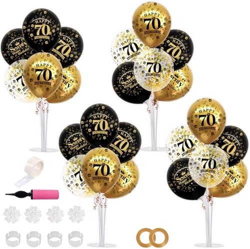 4 Set Black Gold 70 Printed Balloon Stands for 70th Birthday Decor in 4 Count (Pack of 1) in Black Gold