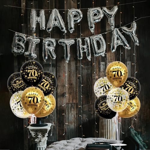 4 Set Black Gold 70 Printed Balloon Stands for 70th Birthday Decor in 4 Count (Pack of 1) in Black Gold, alternate view 2