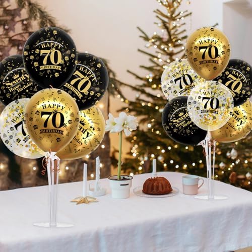 4 Set Black Gold 70 Printed Balloon Stands for 70th Birthday Decor in 4 Count (Pack of 1) in Black Gold, alternate view 5