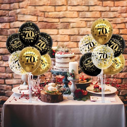 4 Set Black Gold 70 Printed Balloon Stands for 70th Birthday Decor in 4 Count (Pack of 1) in Black Gold, alternate view 6