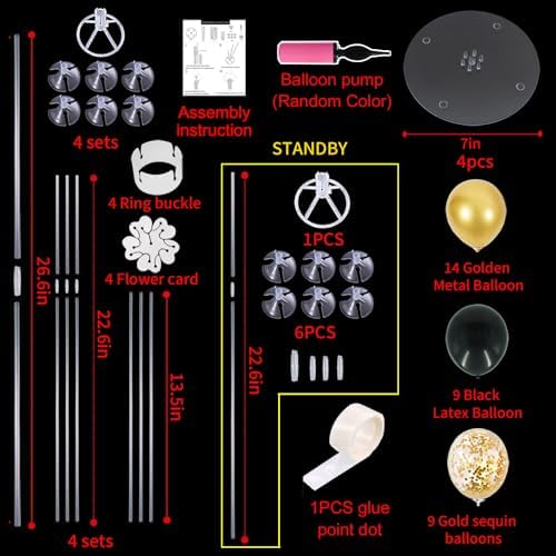 4 Set Black Gold Balloon Stand Balloon Centerpieces for Table in 4 Count (Pack of 1) in Gold, alternate view 4