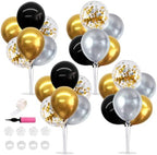 4 Set Black Gold Silver Balloon Stand Balloon Centerpiece for Table in 12 inches in Black Gold Silver