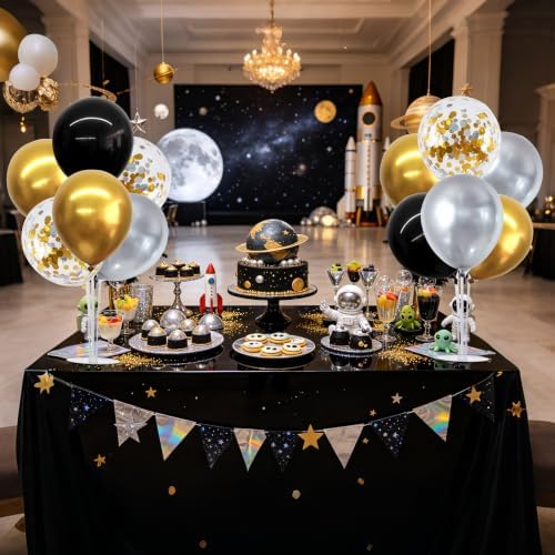 4 Set Black Gold Silver Balloon Stand Balloon Centerpiece for Table in 12 inches in Black Gold Silver, alternate view 2
