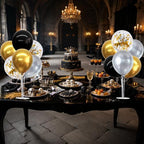 4 Set Black Gold Silver Balloon Stand Balloon Centerpiece for Table in 12 inches in Black Gold Silver, alternate view 5