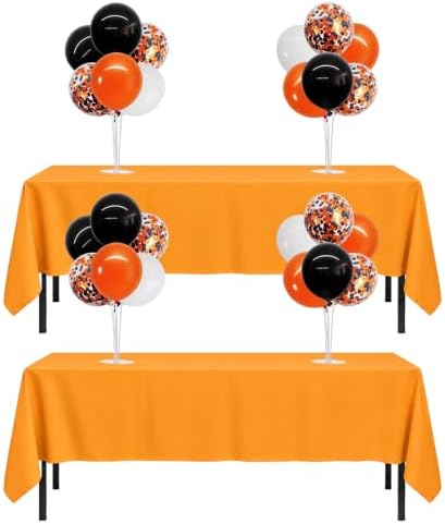 4 Set Black Orange White Balloon Stand Centerpieces with Tablecloth in 12 inches in Black Orange White Orange