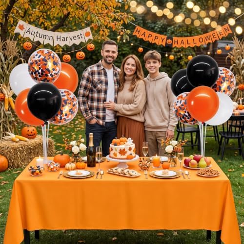4 Set Black Orange White Balloon Stand Centerpieces with Tablecloth in 12 inches in Black Orange White Orange, alternate view