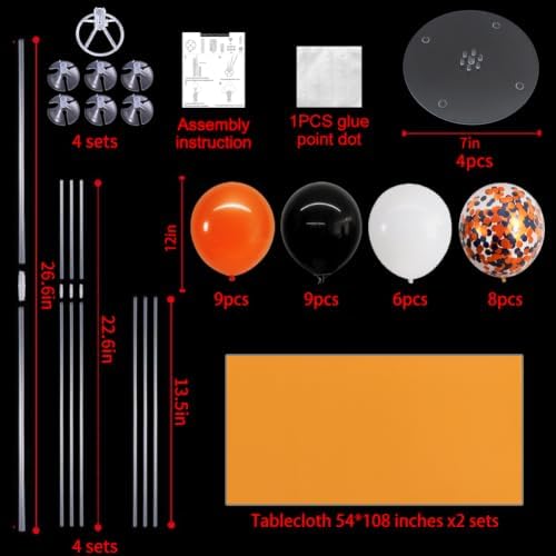4 Set Black Orange White Balloon Stand Centerpieces with Tablecloth in 12 inches in Black Orange White Orange, alternate view