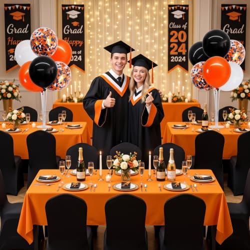 4 Set Black Orange White Balloon Stand Centerpieces with Tablecloth in 12 inches in Black Orange White Orange, alternate view
