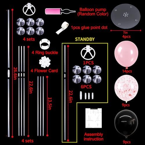 4 Set Black Pink Balloon Stand Balloon Centerpieces for Table Decor in 4 Count (Pack of 1) in Metallic Blue, alternate view 3