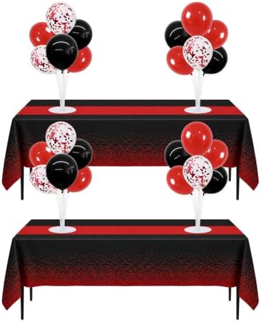 4 Set Black Red Balloon Stand Centerpieces with Tablecloth in Black Red Red Tablecloth