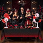 4 Set Black Red Balloon Stand Centerpieces with Tablecloth in Black Red Red Tablecloth, alternate view 2