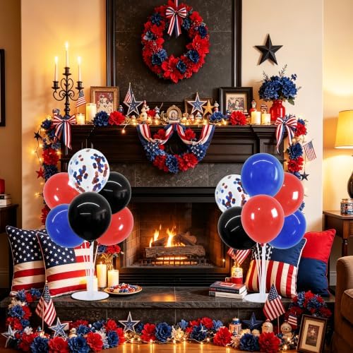 4 Set Black Red Blue Balloon Stand Balloon Centerpieces for Table in 12 inches in Metallic Blue Silver, alternate view 2