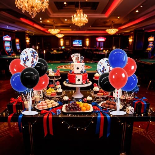 4 Set Black Red Blue Balloon Stand Balloon Centerpieces for Table in 12 inches in Metallic Blue Silver, alternate view 6