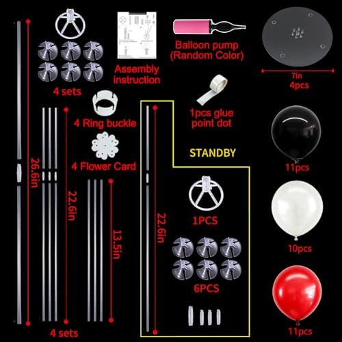 4 Set Black Red White Balloon Stand Balloon Centerpieces for Table in 4 Count (Pack of 1) in Metallic Blue, alternate view 3