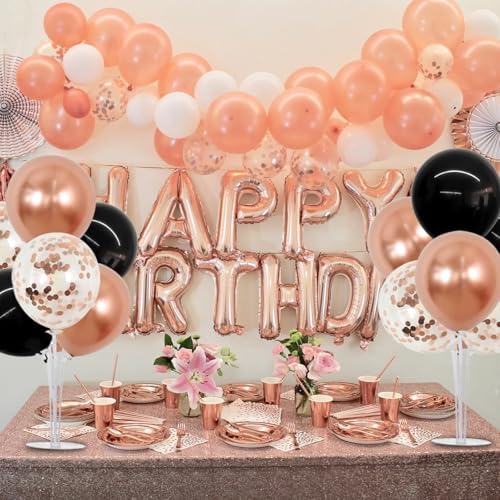 4 Set Black Rose Gold Balloon Centerpieces for Table, Balloon Stand in 4 Count (Pack of 1) in Metallic Blue, alternate view 2
