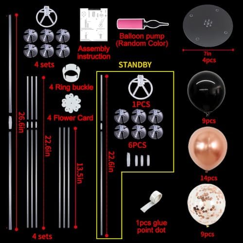 4 Set Black Rose Gold Balloon Centerpieces for Table, Balloon Stand in 4 Count (Pack of 1) in Metallic Blue, alternate view 3