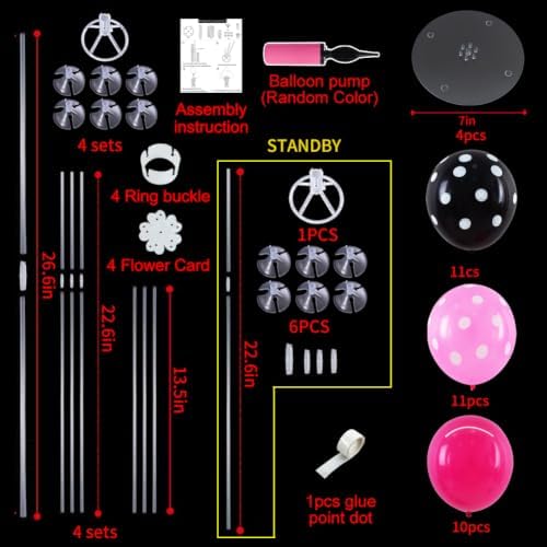 4 Set Black Rose Red Pink Polka Balloon Stand Centerpiece for Table in 12 inches in Metallic Blue Silver, alternate view 3