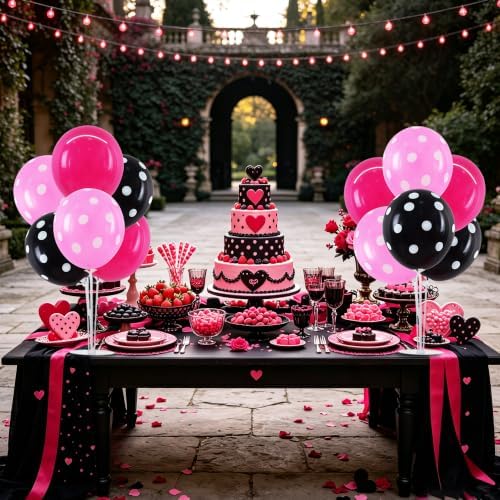 4 Set Black Rose Red Pink Polka Balloon Stand Centerpiece for Table in 12 inches in Metallic Blue Silver, alternate view 6