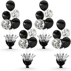 4 Set Black Table Balloons Foil Spray Centerpiece with Black and Confetti Balloons Stand Kit for Birthday Party