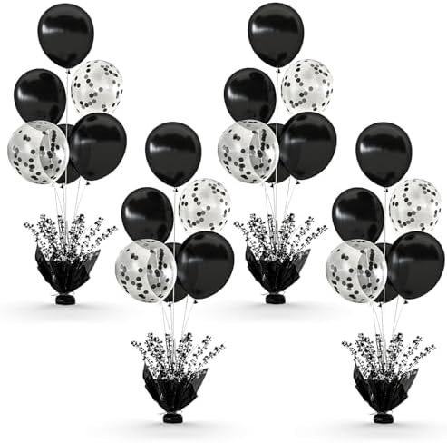 4 Set Black Table Balloons Foil Spray Centerpiece with Black and Confetti Balloons Stand Kit for Birthday Party