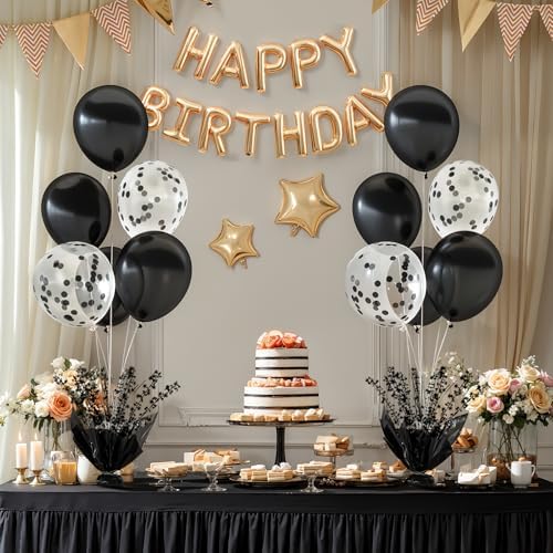 4 Set Black Table Balloons Foil Spray Centerpiece with Black and Confetti Balloons Stand Kit for Birthday Party, alternate